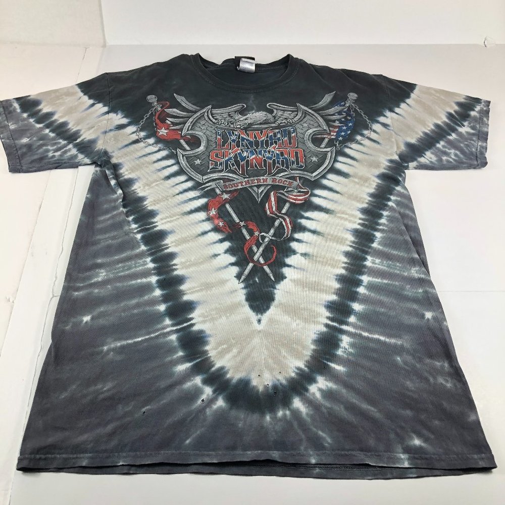 Liquid Blue Lynyrd Skynyrd Shirt Men's Large Grey Trashed Southern Rock Tie Dye